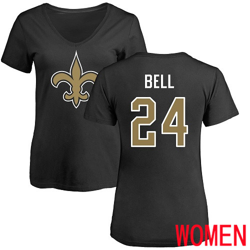 New Orleans Saints Black Women Vonn Bell Name and Number Logo Slim Fit NFL Football #24 T Shirt
